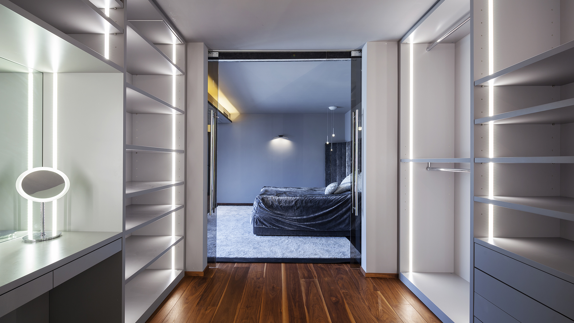 LED lighting in walk-in closet